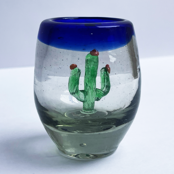 Tequilero Cactus De Vidrio Soplado Filo Azul Cobalto - Image 4