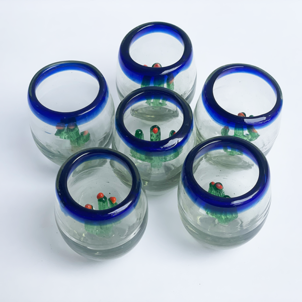 Tequilero Cactus De Vidrio Soplado Filo Azul Cobalto - Image 3