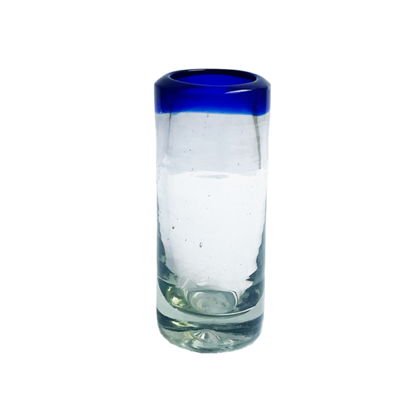 Tequilero Vaso De Vidrio Soplado Filo Azul Cobalto -